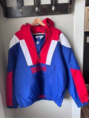 Vintage 90s Buffalo bills hooded Jacket, size L, rare starter jacket